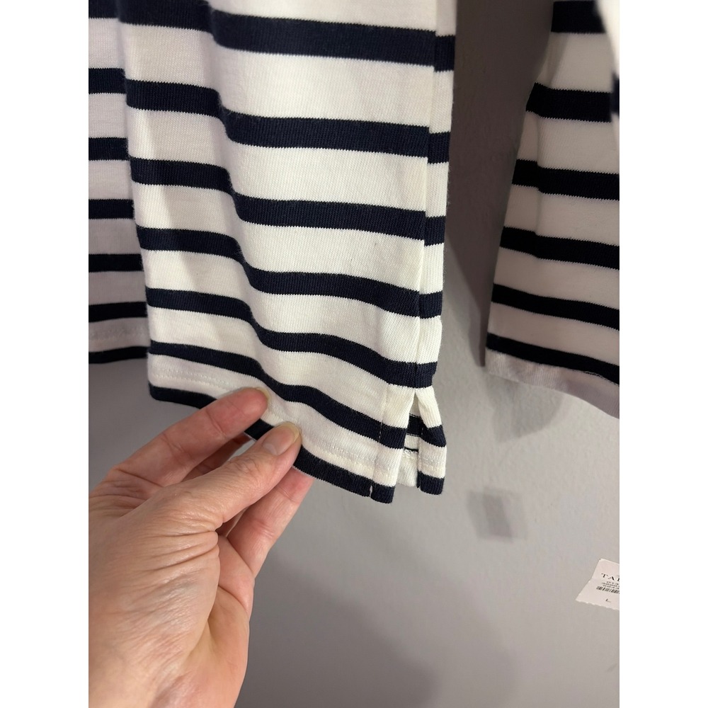 Talbots Women's Navy White Striped Owl Applique Cotton Long Sleeve Top L NEW - Picture 5 of 9